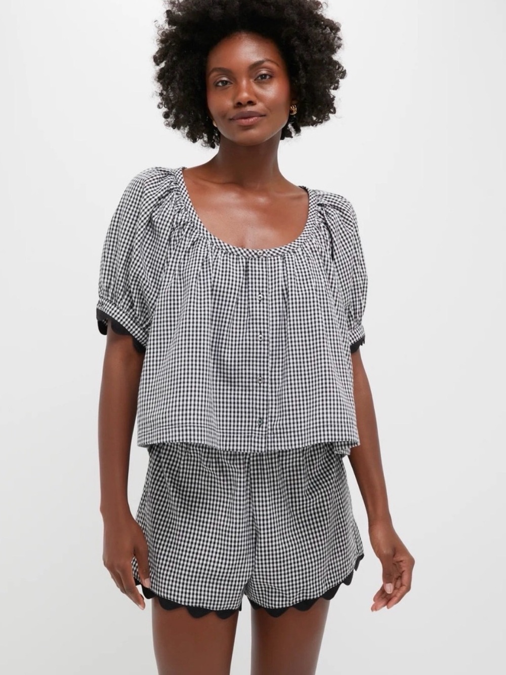 Tuckernuck | Women's Black & White Gingham Peasant Blouse
